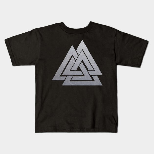 Iron Viking Valknut | Metallic Viking Symbol Kids T-Shirt by DesignsbyZazz